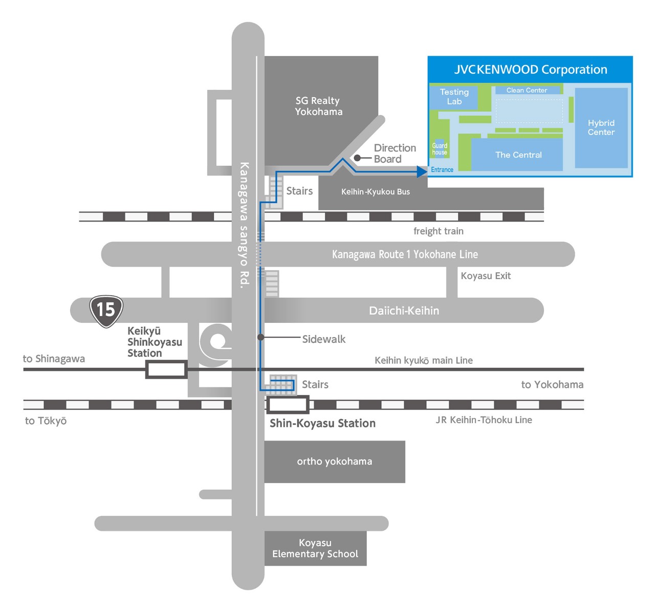 Access map from Shin-Koyasu Station to the headquarters building