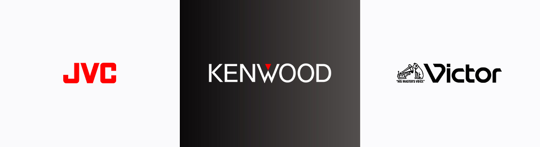 JVC、KENWOOD、Victorの3ブランドロゴの画像