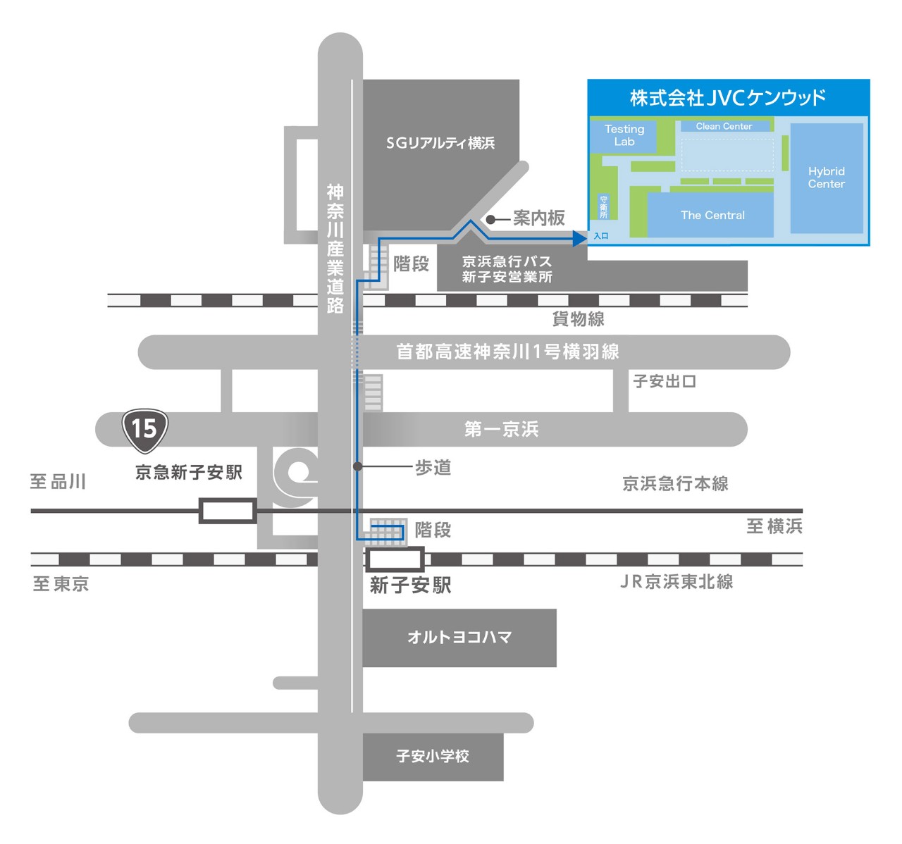 新子安駅から本社ビルまでのアクセスマップ