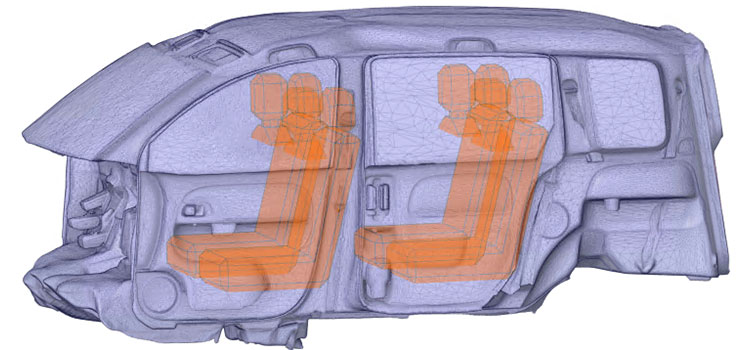 3Dスキャン実測データによる車室内構造再現