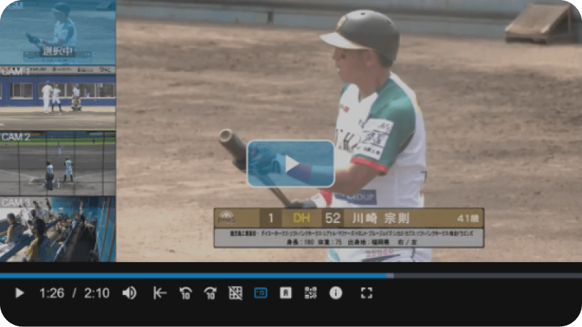 野球中継のマルチアングルスクリーンサンプル動画
