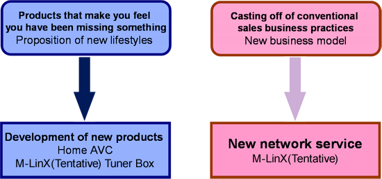 Products that makes you feel you have been missing something → Development of new products : Casting off of conventional sales business practices → New network service